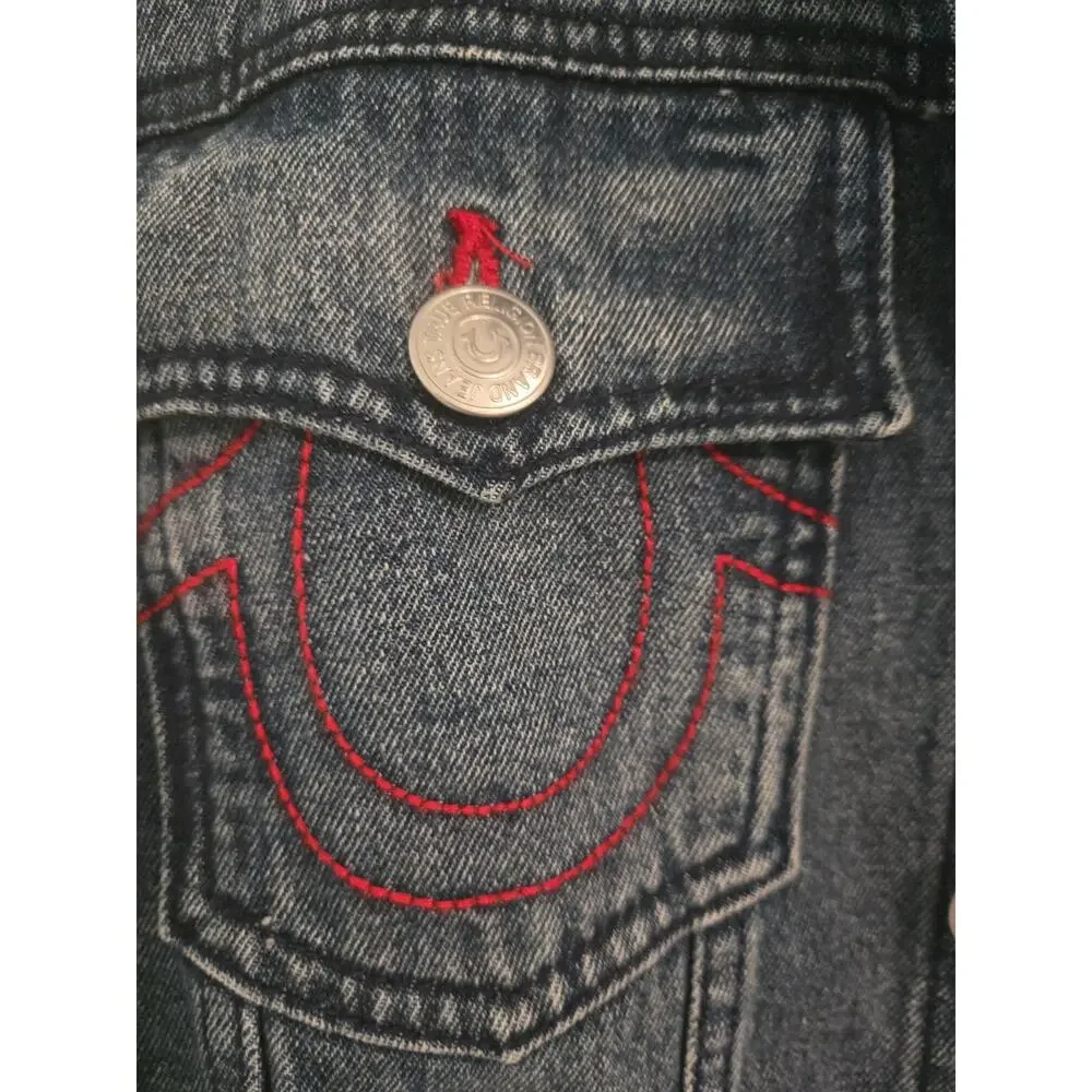 True Religion Men’s Jacket Denim with Red Stitch Printed Logo SZ M NEW